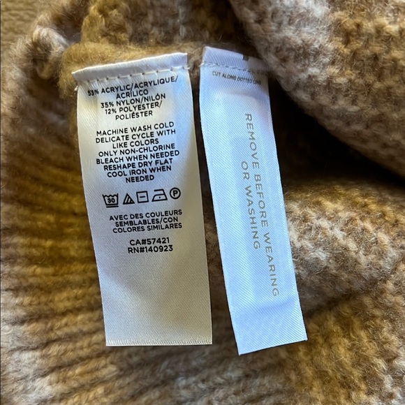 LOFT NWT Heather Tan Cream Beige Cable Fringe Mock Neck Sweater. - Picture 4 of 6